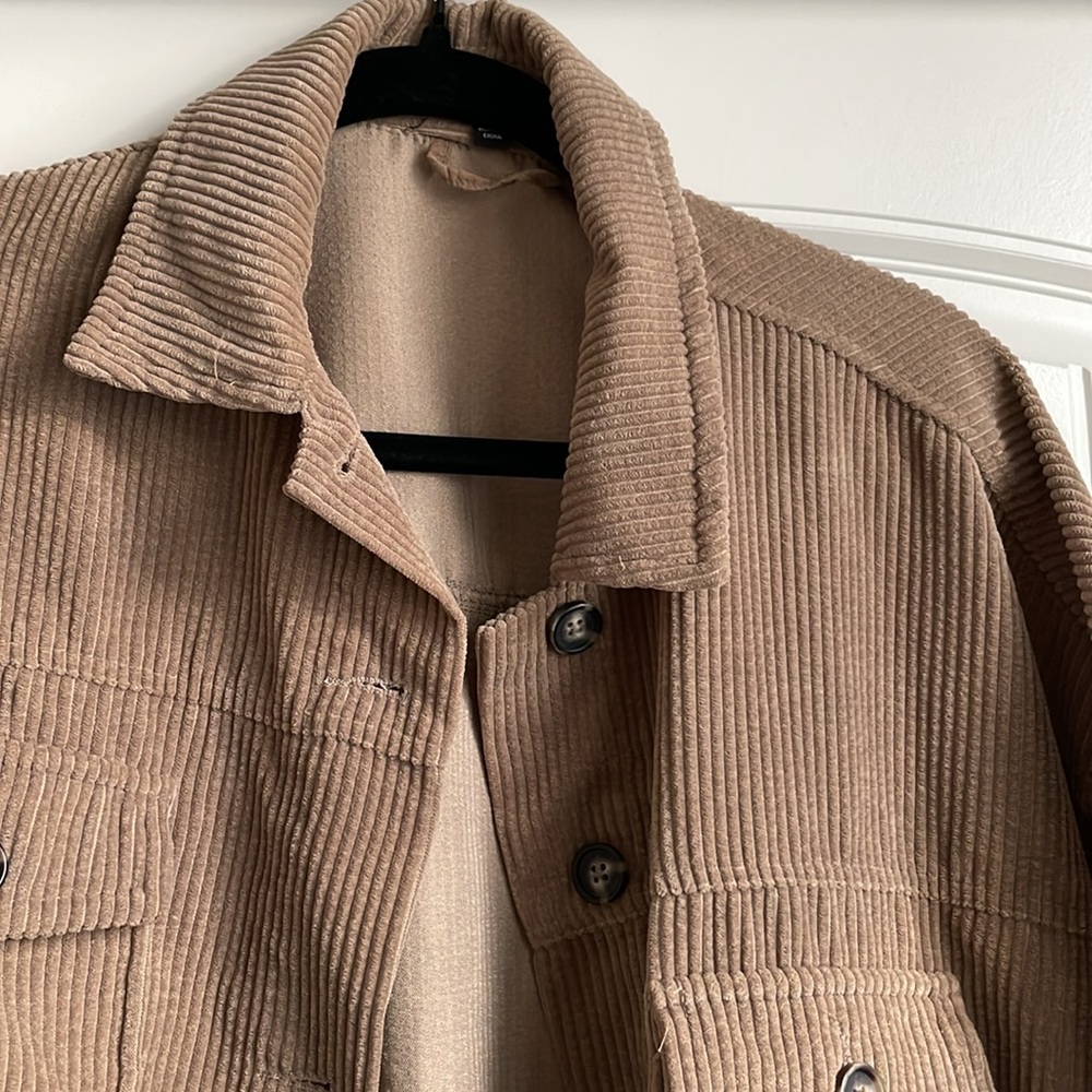 Brown Ribbed Button Up Light Jacket Top - image 2
